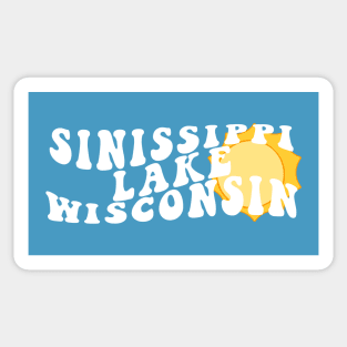 Sunshine in Sinissippi Lake Wisconsin Retro Wavy 1970s Summer Text Sticker